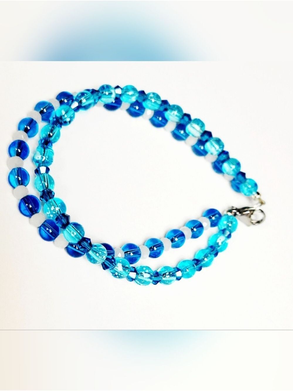 Glass Faceted AB Bicone Beaded Double Stranded Bracelet 6 Inch